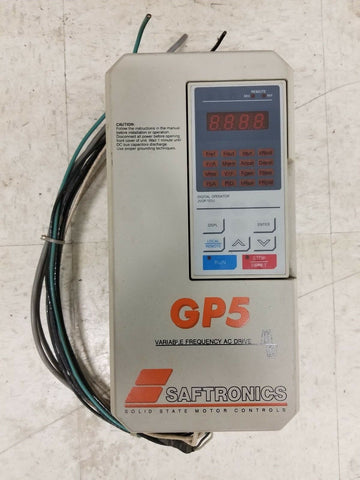 Saftronics GP5 Variable Frequency AC Drive, CIMR-P5U43P7, 43P71AU 380-460V, 9.8A